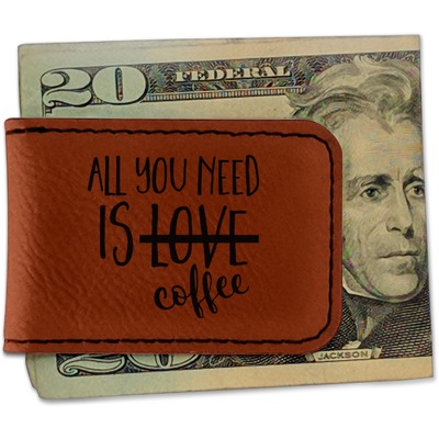 Coffee Lover Leatherette Magnetic Money Clip (Personalized)