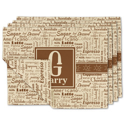 Coffee Lover Double-Sided Linen Placemat - Set of 4 w/ Name and Initial