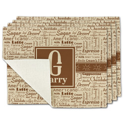 Coffee Lover Single-Sided Linen Placemat - Set of 4 w/ Name and Initial