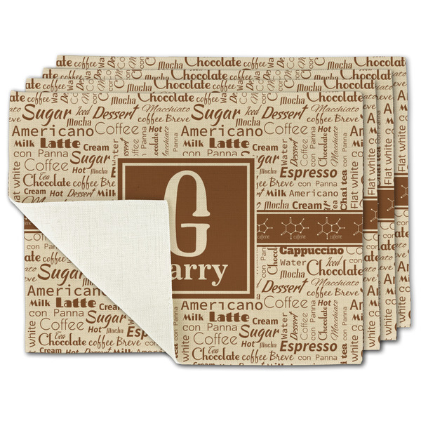 Custom Coffee Lover Single-Sided Linen Placemat - Set of 4 w/ Name and Initial