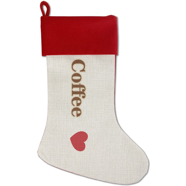 Custom Coffee Lover Red Linen Stocking (Personalized)