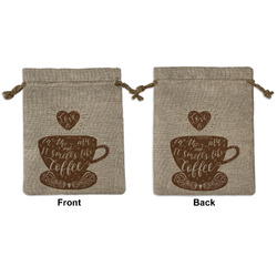 Coffee Lover Medium Burlap Gift Bag - Front & Back