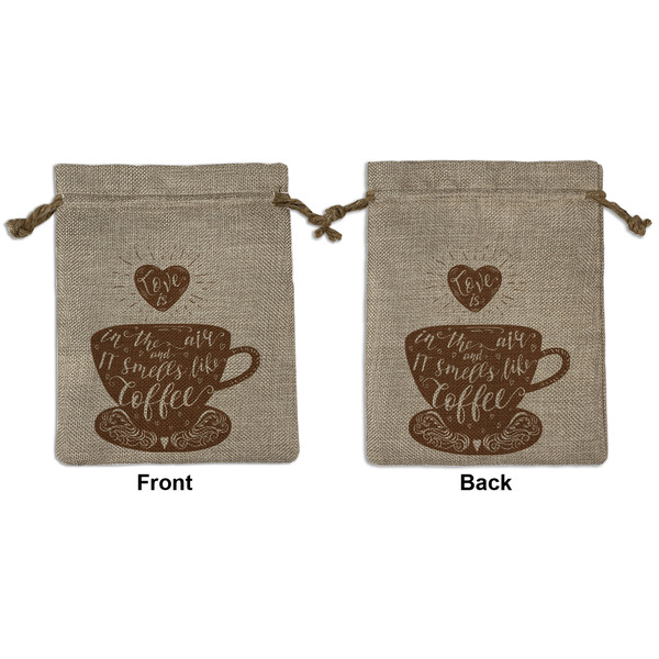 Custom Coffee Lover Medium Burlap Gift Bag - Front & Back