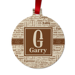 Coffee Lover Metal Ball Ornament - Double Sided w/ Name and Initial