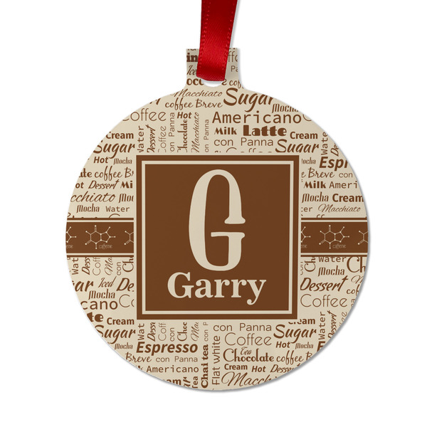 Custom Coffee Lover Metal Ball Ornament - Double Sided w/ Name and Initial
