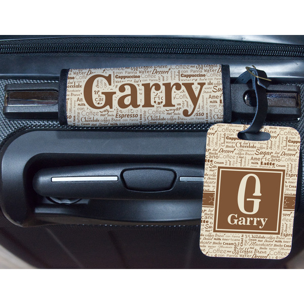 Coffee Lover Metal Luggage Tag & Handle Wrap - In Context