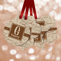 Coffee Lover Metal Ornaments - Double Sided w/ Name and Initial