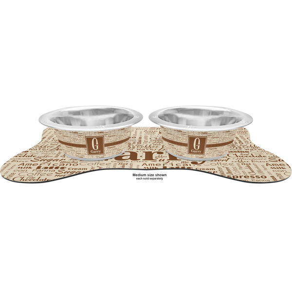 Coffee Lover Metal Pet Bowls - On Dog Bone Shaped Mat