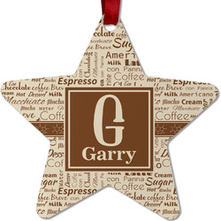 Coffee Lover Metal Star Ornament - Double Sided w/ Name and Initial
