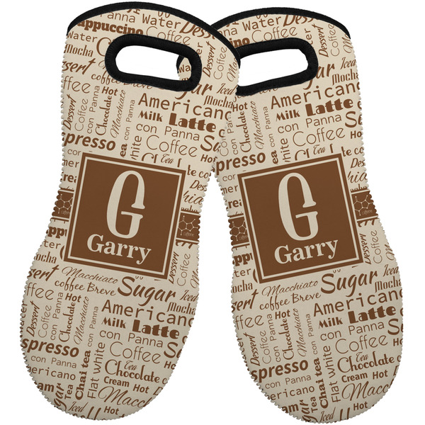 Custom Coffee Lover Neoprene Oven Mitts - Set of 2 w/ Name and Initial