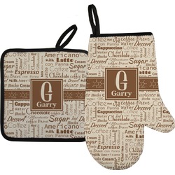 Coffee Lover Oven Mitt & Pot Holder Set w/ Name and Initial