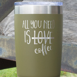 Coffee Lover 20 oz Stainless Steel Tumbler - Olive - Single Sided
