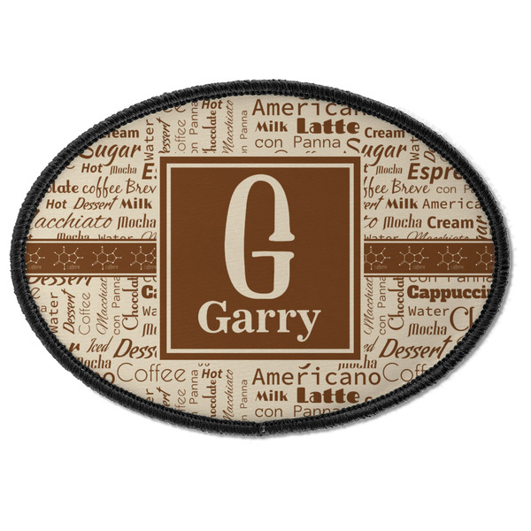 Custom Coffee Lover Iron On Oval Patch w/ Name and Initial
