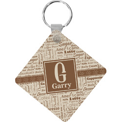 Coffee Lover Diamond Plastic Keychain w/ Name and Initial