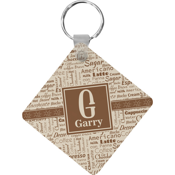 Custom Coffee Lover Diamond Plastic Keychain w/ Name and Initial