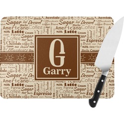 Coffee Lover Rectangular Glass Cutting Board - Large - 15.25"x11.25" w/ Name and Initial