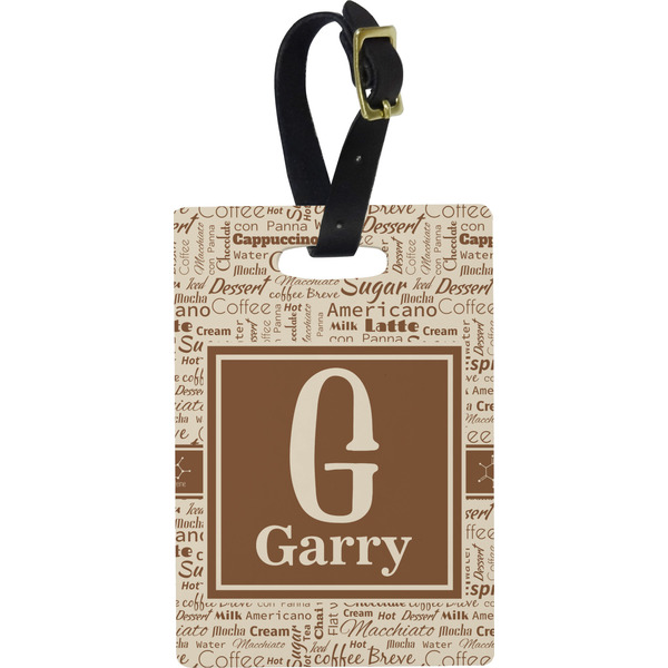 Custom Coffee Lover Plastic Luggage Tag - Rectangular w/ Name and Initial