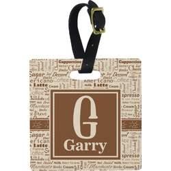 Coffee Lover Plastic Luggage Tag - Square w/ Name and Initial