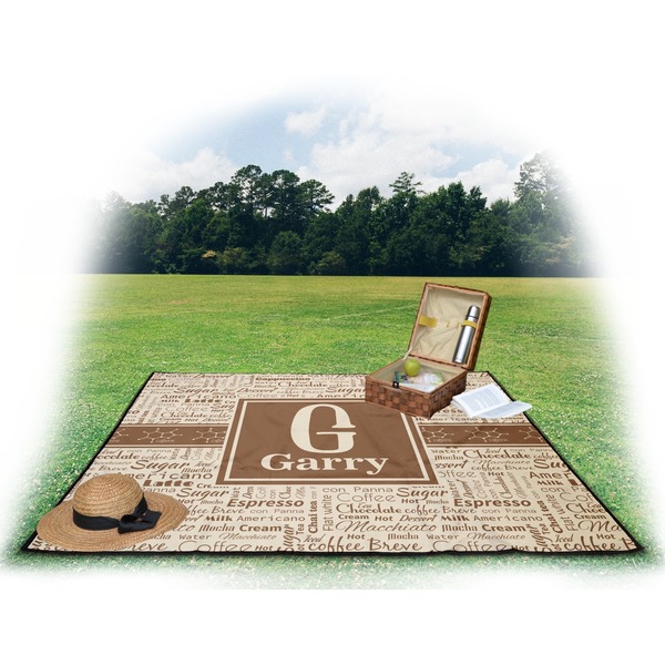 Coffee Lover Picnic Blanket - with Basket Hat and Book - in Use