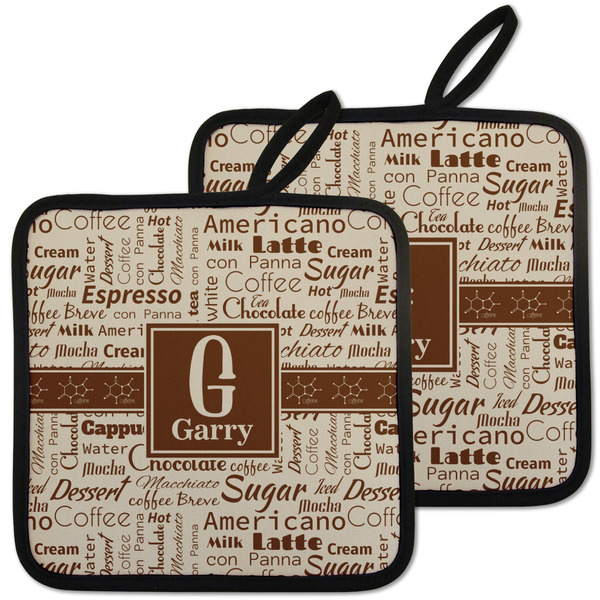 Custom Coffee Lover Pot Holders - Set of 2 w/ Name and Initial
