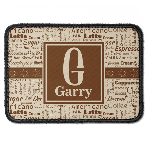 Custom Coffee Lover Iron On Rectangle Patch w/ Name and Initial