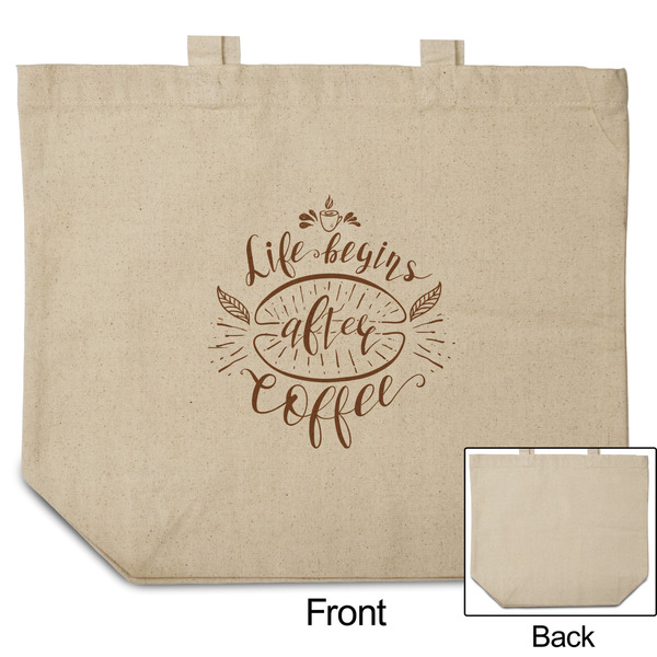 Coffee Lover Reusable Cotton Grocery Bag - Front & Back View