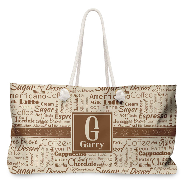Custom Coffee Lover Large Tote Bag with Rope Handles (Personalized)