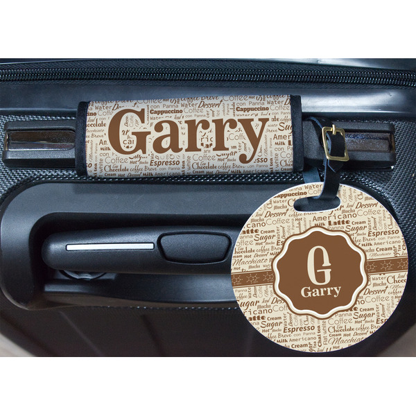 Coffee Lover Round Luggage Tag & Handle Wrap - In Context
