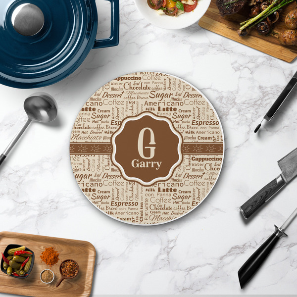 Coffee Lover Round Stone Trivet - In Context View