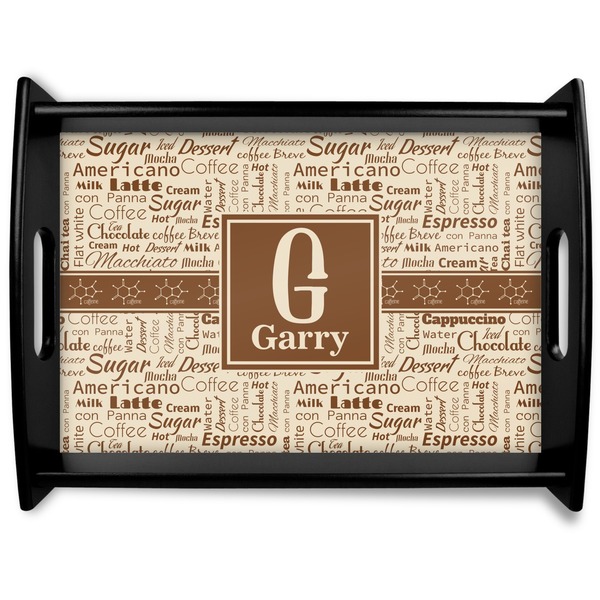 Custom Coffee Lover Black Wooden Tray - Large (Personalized)