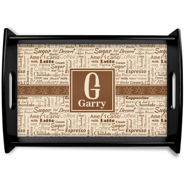 Custom Coffee Lover Black Wooden Tray - Small (Personalized)