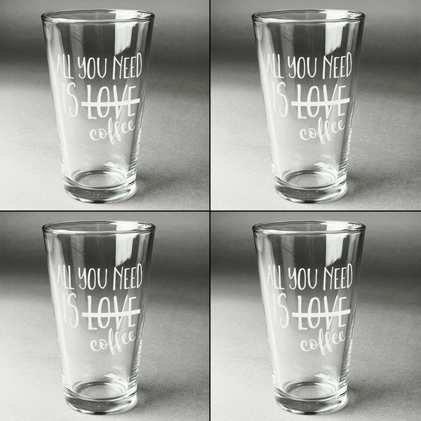 Coffee Lover Set of Four Engraved Beer Glasses - Individual View