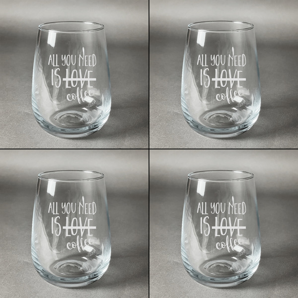 Coffee Lover Set of Four Personalized Stemless Wineglasses (Approval)