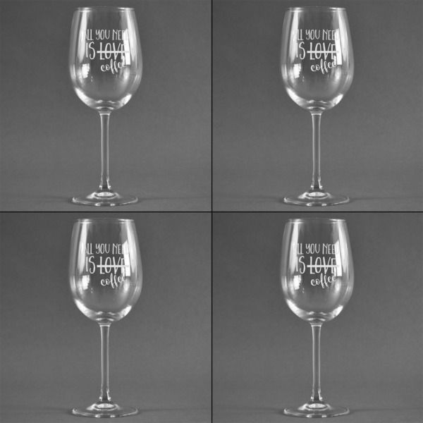 Coffee Lover Set of Four Personalized Wineglasses (Approval)