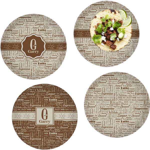 Custom Coffee Lover Set of 4 Glass Lunch / Dinner Plate 10" (Personalized)
