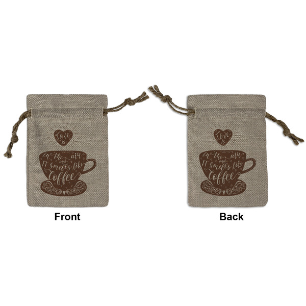 Custom Coffee Lover Small Burlap Gift Bag - Front & Back