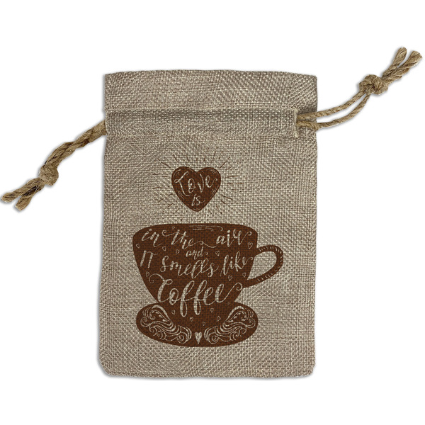 Custom Coffee Lover Small Burlap Gift Bag - Front