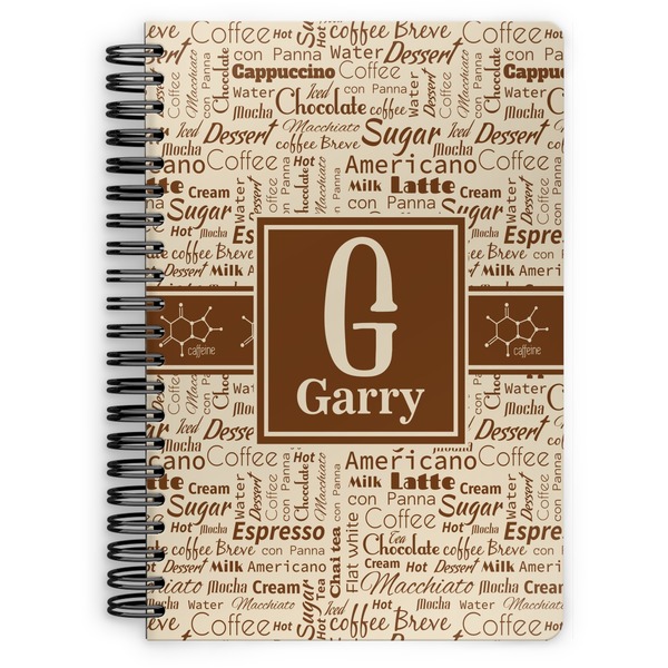 Custom Coffee Lover Spiral Notebook - 7x10 w/ Name and Initial