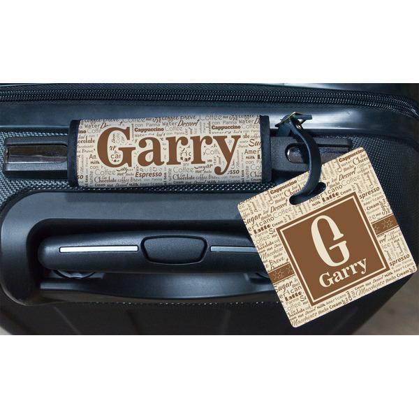 Coffee Lover Square Luggage Tag & Handle Wrap - In Context