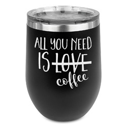 Coffee Lover Stemless Stainless Steel Wine Tumbler - Black - Double Sided