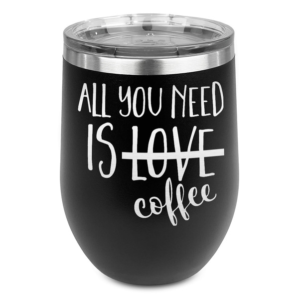 Custom Coffee Lover Stemless Wine Tumbler - 5 Color Choices - Stainless Steel 