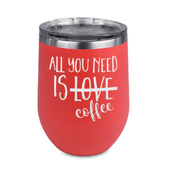 Coffee Lover Stemless Stainless Steel Wine Tumbler - Coral - Double Sided