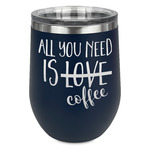Coffee Lover Stemless Stainless Steel Wine Tumbler - Navy - Single Sided