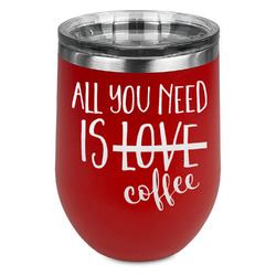 Coffee Lover Stemless Stainless Steel Wine Tumbler - Red - Double Sided