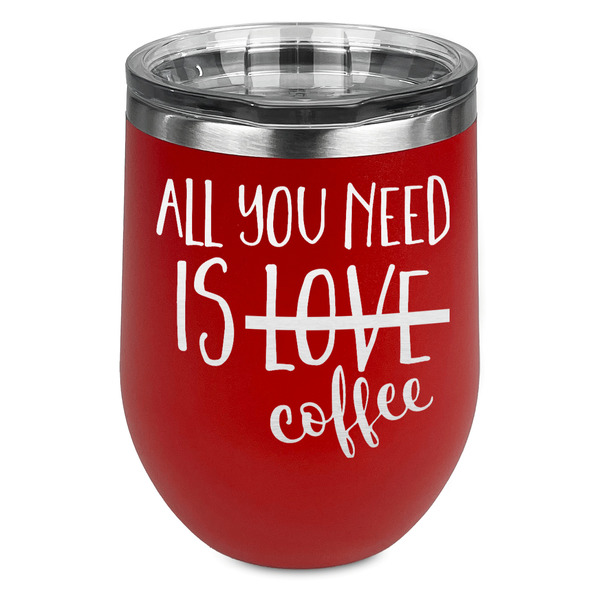 Custom Coffee Lover Stemless Stainless Steel Wine Tumbler - Red - Single Sided