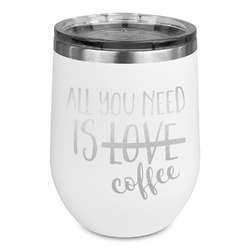 Coffee Lover Stemless Stainless Steel Wine Tumbler - White - Single Sided
