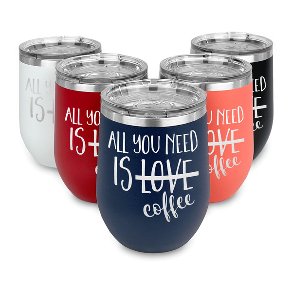 Coffee Lover Steel Wine Tumblers Multiple Colors