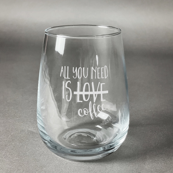 Custom Coffee Lover Stemless Wine Glass - Engraved