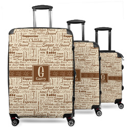 Coffee Lover 3 Piece Luggage Set - 20" Carry On, 24" Medium Checked, 28" Large Checked (Personalized)
