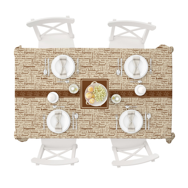 Coffee Lover Tablecloths (58"x102") - TOP VIEW (with plates)